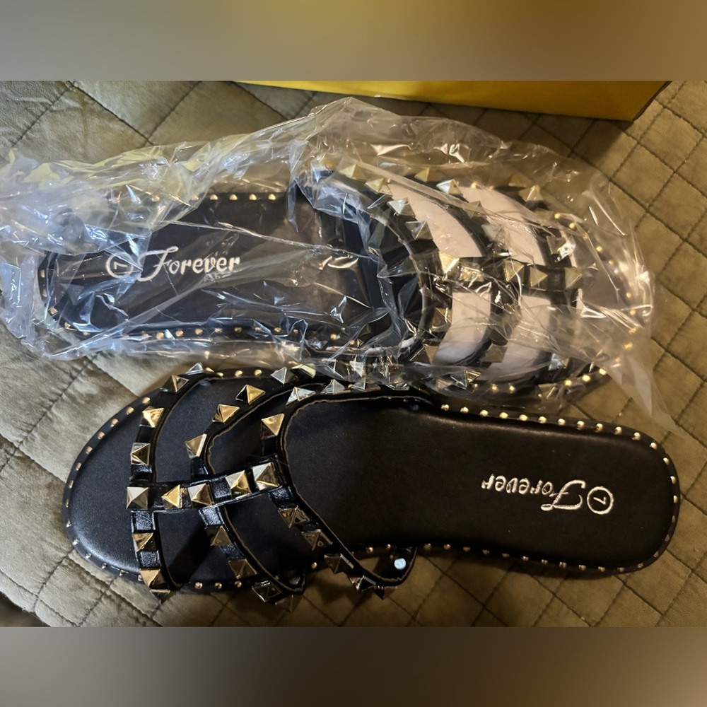 Forever Black Sandals with Silver Studs